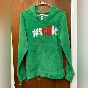 Women’s Embroidery lettering Green #Selfie Hoodie Christmas Holiday ELF.    XL
